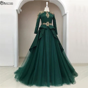 Žalia Musulmonų Vakaro Suknelės 2021-line ilgomis Rankovėmis, Tiulio, Nėrinių Kristalai Islamo Dubajus, Saudo arabų Ilgai Oficialų Vakare Gown
