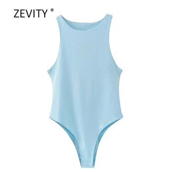 Zevity Naujas Moterų mados saldainiai spalvos plonas bodysuits moterų prašmatnus o kaklo berankovė liemenė palaidinė laisvalaikio prekės playsuits viršūnes P859