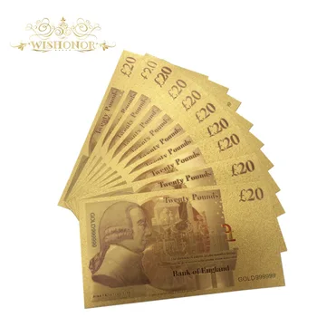 10vnt/daug Spalvinga UK Aukso Banknotų 20 Svarų sterlingų Banknotai 24k Aukso Netikrą Popieriniai Pinigai Už Dovanų Kolekcija