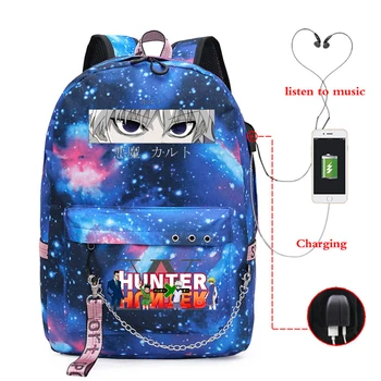 USB Įkrovimo Kuprinės Mergaitės Berniukai Anime Mokyklos Krepšiai Hunter X Hunter Akis Killua HxH Mochila Infantil Harajuku Paaugliams