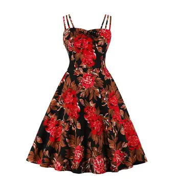 SISHION Pink Gėlių spausdinti vasaros suknelės 50s cotton swing suknelė SP1058 seksualus paplūdimio moteriška suknelė plius dydžio drabužius