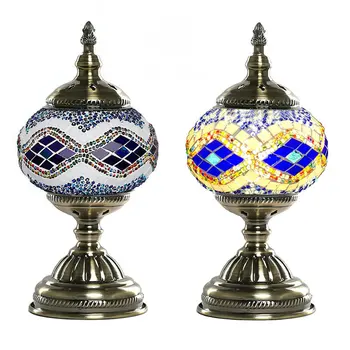 XIUAN turkijos Mozaikos Lempos Rankų Dažytos Spalvinga Stiklo lempų gaubtų Derliaus Miegamojo staliukas Šviesos diodų (LED) Lempą, JAV/ES Kištukas