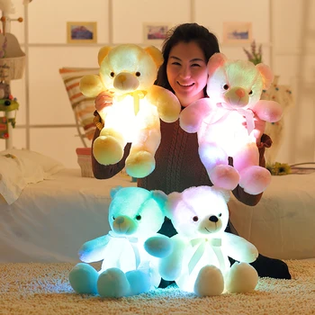 32/50cm Kūrybos Šviesą LED Meškiukas Iškamšos Pliušinis Žaislas Spalvinga Spindinčią Kalėdų Dovana Vaikams Pagalvė