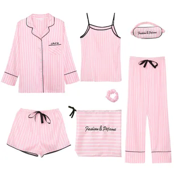 Moterų Sleepwear 7pcs Stich Pižama Moterims 2021 Pijama Homewear Pavasario Vasaros Mantija Rinkiniai Moterų Pižama Didelio Dydžio Miego Viršūnės