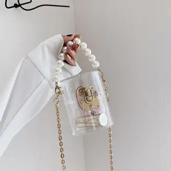Skaidrus Mini Pearl Nešti maišą 2020 metų Vasaros Nauji Aukštos kokybės PVC Moterų Dizaineris Rankinės Grandinės Petį Krepšys Piniginės