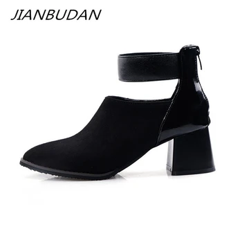 JIANBUDAN/Mados prekės ženklo dizaino moterų rudens batai Moterų aukšto kulno batai Suede pu odos didelio dydžio Plikas batai 34-46