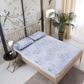 Viskozės pluošto kilimėlį, nustatyti Vasaros cool lova, čiužinys padengti prabangios žakardinės gėlių lovatiesė įrengtas lapas su guma lova mygtukai 2/3pcs