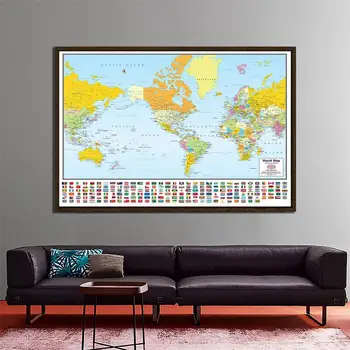 150x225cm Pasaulio Merkatoriaus Projekcijos Žemėlapį Su Nacionalinėmis Vėliavomis, neaustinės Ne Kvapo Pasaulio Žemėlapis, Kelionių Ir Kelionės