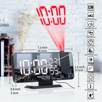 Projekcijos Žadintuvas LED Skaitmeninis Lentelė Žiūrėti Elektroninių Darbalaukio Laikrodžius, USB Pabusti FM Radijas Laiko Projektorius Atidėjimo Funkcija