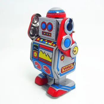 [] Classic kolekcija Retro Clockwork Vėjo iki Metalo Pėsčiomis Alavo Juostos DJ priemonė robotas priminti, Mechaninė žaislas vaikams dovanų