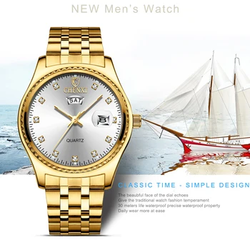 Prekės Prabangūs Laikrodžiai, vyriški Kvarcas Laikrodžiai Vyrų Auksinis Laikrodis atsparus Vandeniui Plieno Juosta Žiūrėti Vyrų Mados Laikrodžiai Reloj Hombre