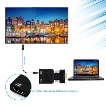 Male VGA Moterų HDMI Video Converter Adapteriu Iki Full HD 1080P su 3,5 mm L / R Garso Įvestis, PC TELEVIZIJA Projektorius