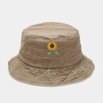 Mados plauti derliaus senas žvejys skrybėlę ponios saulėgrąžų siuvinėjimo saulės kibirą skrybėlės lauko saulės baseino skrybėlę banga panamos skrybėlės