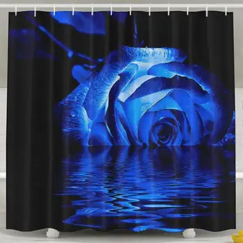 Dušo Užuolaidos,Vandens Blue Rose Dizaino, Vandeniui Poliesterio Audinio, su 12 Rūdžių Įrodymas, Kabliai,60 X 72 Cm