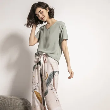 2020 M. Pavasarį Naujas Moterų Pižama Nustatyti Komfortą Pilkai Žalia Prarasti Pižama Nustatyti Žvaigždėtas Dangus Spausdinti Paprastas Stilius Homewear Laisvalaikio Drabužiai
