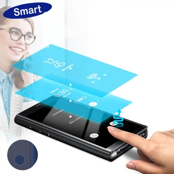 Smart Chip Veidrodis, Flip Case For Samsung Galaxy S10 S8 S9 Plus Oda Atveju Padengti Samsung Note 10 8 9 5 S8 S9 Plus S6 S7 Krašto