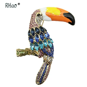 RHao Prabangus Didelio Dydžio paukštis, Sagės, segtukai, Kelių spalvų Emalį gyvūnų, paukščių smeigtukai Kristalų didelę burną Paukščių Sagės Drabužių segtukus