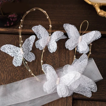 2019 Naujas Moterų Vestuvių Papuošalai Kaspinai Butterfly Vestuvių Hairband Nuotakos Vestuvių Vinjetė Plaukų Papuošalai, Aksesuarai