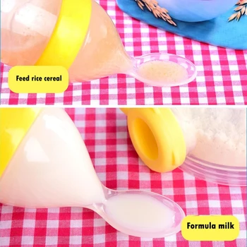 90ml Saugos silikono kūdikių buteliukas Kūdikiams, vaikams maitinti Su Šaukštu Ryžių, Grūdų, Pieno Pastos Kūdikių Maisto Papildų Buteliuką Taurė