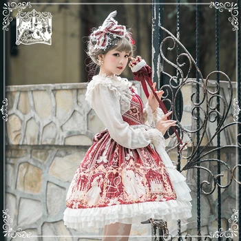 Senovinių rūmų saldus lolita dress nėrinių bowknot mielas spausdinimo aukšto juosmens viktorijos suknelė kawaii girl gothic lolita jsk loli cos