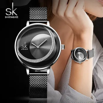 Shengke Kristalų Žiūrėti Moterų Suknelė Ponios Kvarco Žiūrėti Reloj Mujer 2019 SK Top Brand Prabangus Nerūdijančio Plieno Žiūrėti zegarek damski