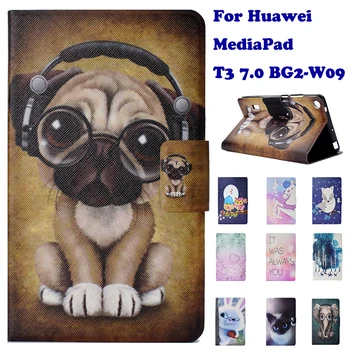 Mados Stovėti Apversti PU Odos Atveju Huawei MediaPad T3 7.0 BG2-W09 Tablet Smart Case Cover Fundas Coque Šuo Panda Dramblys