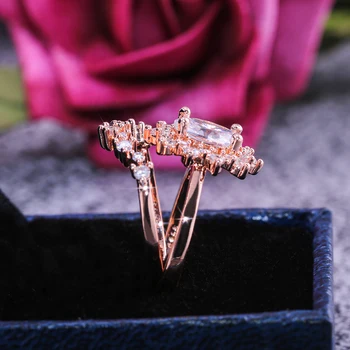 Huitan Vestuviniai Žiedai Mados Midi Karka Sužadėtuvių Žiedai Moterims Romantiška Vyšnių Žiedų Formos Rožinė Aukso Spalvos Femme Žiedas