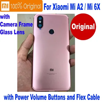 Originalus Xiaomi Mi A2 Mi6X Galinio Dangtelio, Baterijos Durų Būsto Galiniai Atveju Fotoaparatas Rėmo Stiklo Objektyvas + Maitinimo Garso Mygtuką, Flex Kabelis
