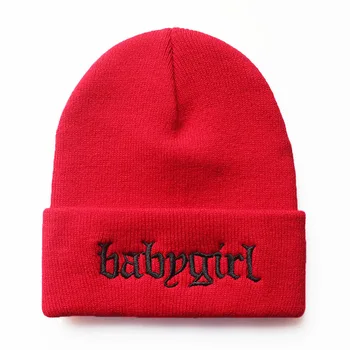 Babygirl siuvinėjimo megzti beanie skrybėlių medvilnės, lankstus, minkštas mados beanies unisex hip-hop slidinėjimo kepurė šilta