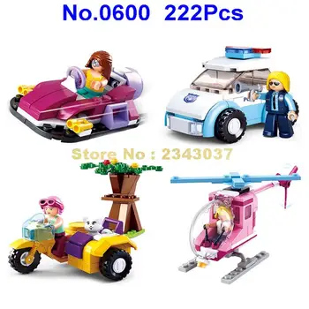 Sluban 222pcs 4in1 rožinių svajonių mergina, automobilių moto sraigtasparnis kūrimo bloką Žaislas