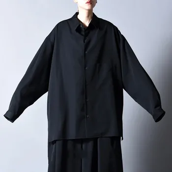 Korėjos versija ilgomis rankovėmis mados vyriški marškiniai, ilgos skaidyti dujų marškinėliai, prieš ir po ilgo asmenybės plaukų s