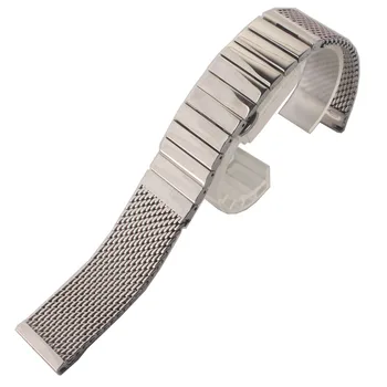 18mm 20mm 22mm 24mm Sidabro Watchbands nerūdijančio plieno tinkleliu ir poliruoto metalo kišeninių dirželis Apyrankę drugelis sagtis užsegimas