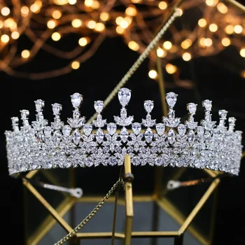 Calidad superior de la boda dama de garbę nupcial hoja cubicos Cirkonis ninas blanco plateado cirkonis tiara corona