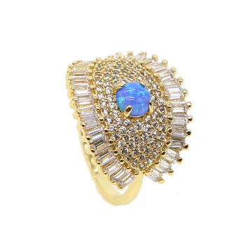 Aukso užpildytas aukščiausios kokybės turas blue fire opal Perlas bižuterijos kibirkšties bling cz šiuolaikinės turkijos blogio akių Aukso spalvos žiedas