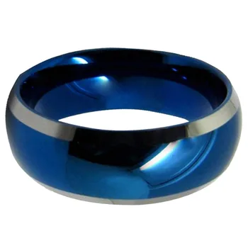 Mėlyna Volframo Vestuviniai Žiedai, 6mm/8mm kupolo formos Su Beveled Sidabro Kraštų Unikalus Sužadėtuvių Žiedai Porų Papuošalai