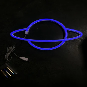USB LED Neon Lempos Elipsinė planetos Formos Ženklas, Neoninės Šviesos AA Baterija Namų Dekoratyvinės Sienų Šviesos Šalis, patalpų Apšvietimas