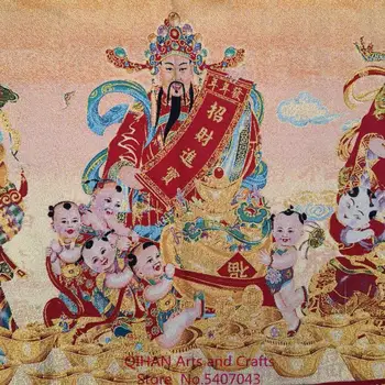 Penki kelių Dievo turtų portretas Zhaocai town house reklama Tibeto Thangka siuvinėjimo kabo tapybos aukso šilko brokatas šilko wo
