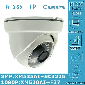 3MP 2MP, H. 265 IP Lubų Dome Camera Indoor 2304*1296 XM535AI+SC3235 1080P XM530+F37 Onvif CMS XMEYE IRC P2P Judesio Aptikimo