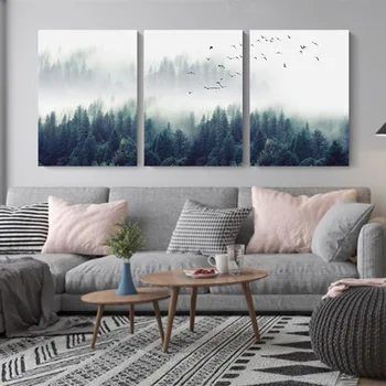 Šiaurės stiliaus miško tapyba, kraštovaizdžio sofa fono sienos kambarį drobė, tapyba