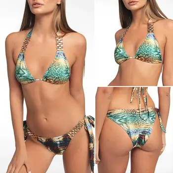 2020 Gyvatė Spausdinti Metalo Grandinės Brazilijos bikini Moterims maudymosi kostiumėlį moterų maudymosi Kostiumėliai, Dviejų dalių, Bikini nustatyti Apynasrio Bather maudymosi kostiumas