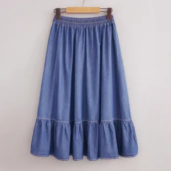 2020 metų Vasaros moterų derliaus Susiėmę džinsinio audinio sijonas,mados prekės ženklo medvilnės džinsai, sijonai,didelis dydis 5XL 6XL 7XL koliažas mokyklos sijonai