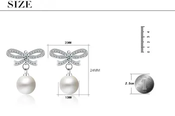 Naujas atvykimo aukštos kokybės mados perlų bowknot cirkonis 925 sterlingas sidabro ponios'stud auskarai moterims, papuošalai, dovana