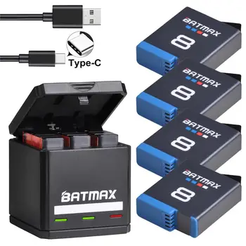 Originalus Batmax už Gopro Hero 8 Li-ion Baterija Black Herojus 8 Juodas GoPro Hero 7 Kamera Akku + USB Trigubą Įkroviklį su C Tipo Prievadas