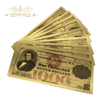 Wishonor 10vnt/daug Spalvos MUMS Banknotų 1878 Amerikos 1000 Dolerių 24K Aukso Padirbtų Banknotų Popierius, Pinigų Sąskaitą už Namų Puošybai