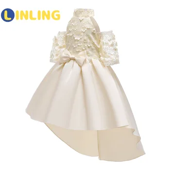 LINLING Mergaičių Suknelė 2021 Smėlio spalvos Balta Vaikų Suknelė Princesė Dress Vaikų Fortepijono Atlikimo Gėlių Smokingas, Suknelė V600