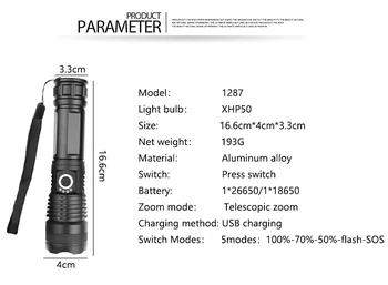 8000LM Naujausias XHP70.2 LED Žibintuvėlis XHP50 Įkraunamas USB Zoomable Fakelas XHP70 18650 26650 Medžioklės Žibintas Camping
