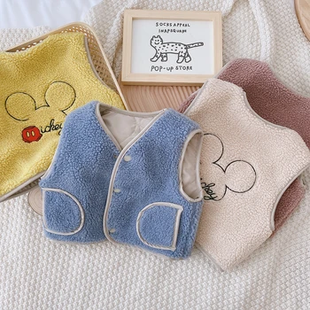 Kūdikių Dvigubai Pliušinis Vest Disney Mickey Išsiuvinėti Pliušinis Paminkštinta Liemenė Liemenė Kailis Baby Girl Berniukas Šiltas Atsitiktinis Žiemos Drabužių Du Dėvėti