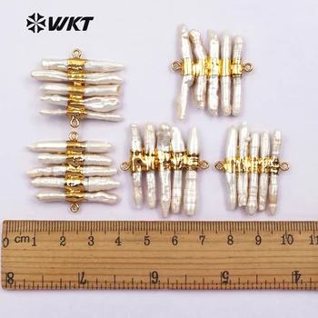 WT-JP039 Didmeninė Maža Stick Natūralių Gėlavandenių Perlų Jungtis Žavus Aksesuaras Su Aukso spalvos Electroplated Papuošalai