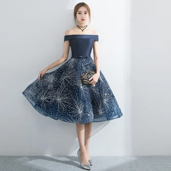 Elegantiškas Nėrinių mėlyna Off Peties Suknelė Kinų Stiliaus Suknelė, Vestuvės Suknelę, Promenadzie Suknelė Vestidos