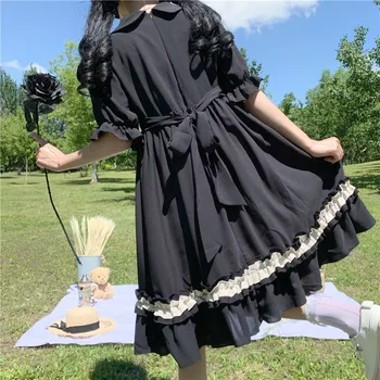 Europos drabužių Lolita Juoda Suknelė Gorls Vasaros Studentų Kawaii Loli Drabužius Viktorijos Derliaus Japonijos Gražus Šalis Suknelė BL4264